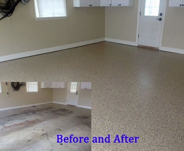 Before and After Epoxy flooring upgrades indoor or outdoor